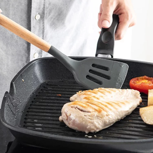 12‑Piece Silicone Cooking Utensil Set with Wooden Handles + Holder (Random Color)