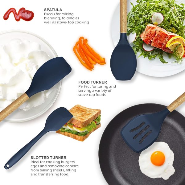 12‑Piece Silicone Cooking Utensil Set with Wooden Handles + Holder (Random Color)