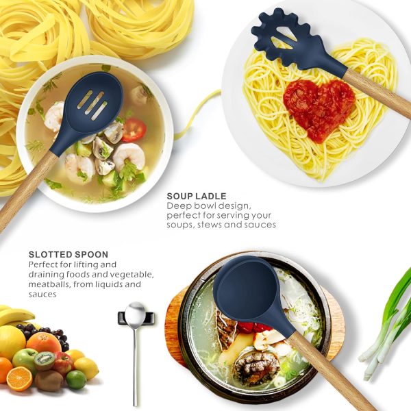 12‑Piece Silicone Cooking Utensil Set with Wooden Handles + Holder (Random Color)
