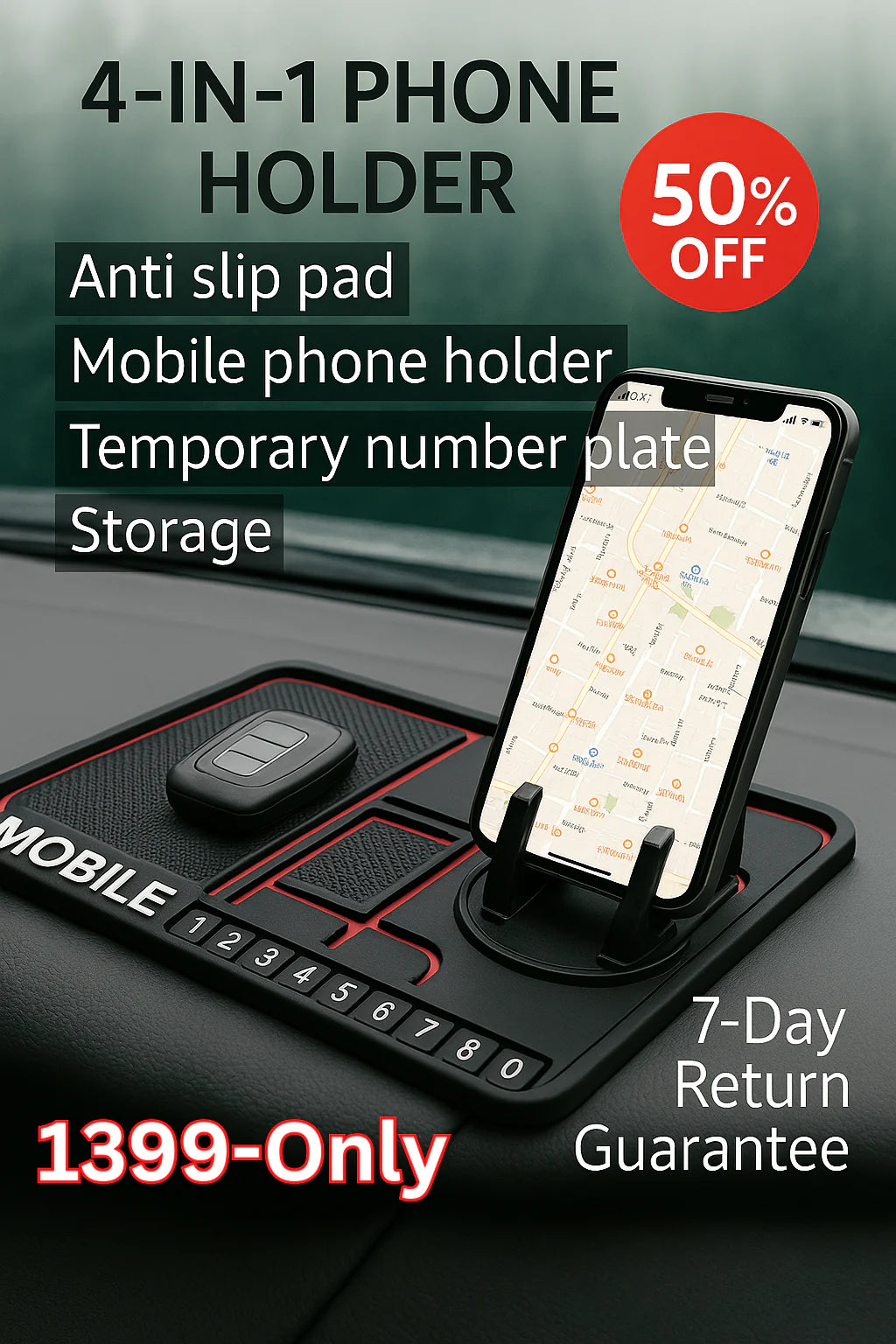 Best Selling Universal Silicone Car Dashboard Mat with Phone Holder & Non-Slip Mat - 4-in-1 Multi-Functional Dashboard Organizer (50% OFF Sale – 24 Hours Only)