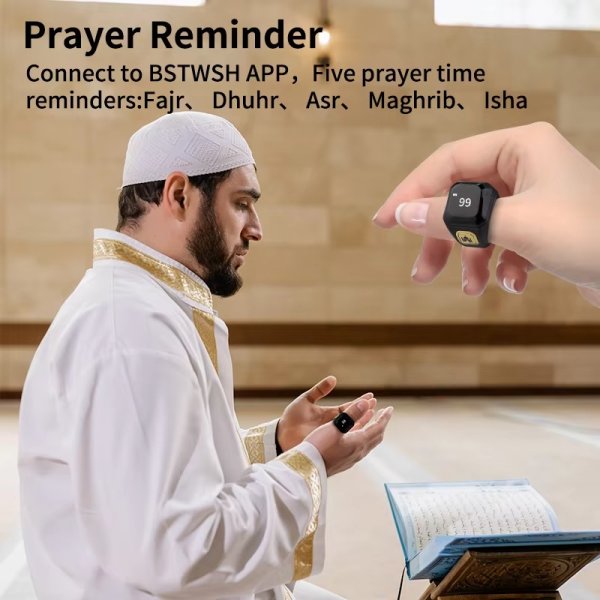 Muslim Smart Ring Islamic Gifts Electronic Tally Zikr Counter Digital Tasbeeh Ring Qibla Zikr Ring – Smart Tasbih Zikr Ring, Muslim Prayer, Prayer Timing Reminder – Random Color